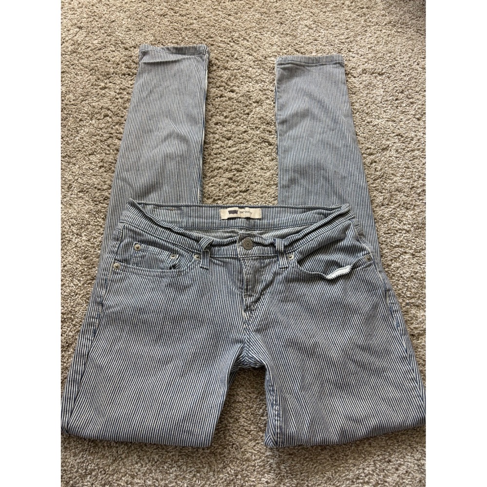 Levis 524 Skinny Jeans Womens 3M W26 L32 Blue White Railroad Stripe Low Rise